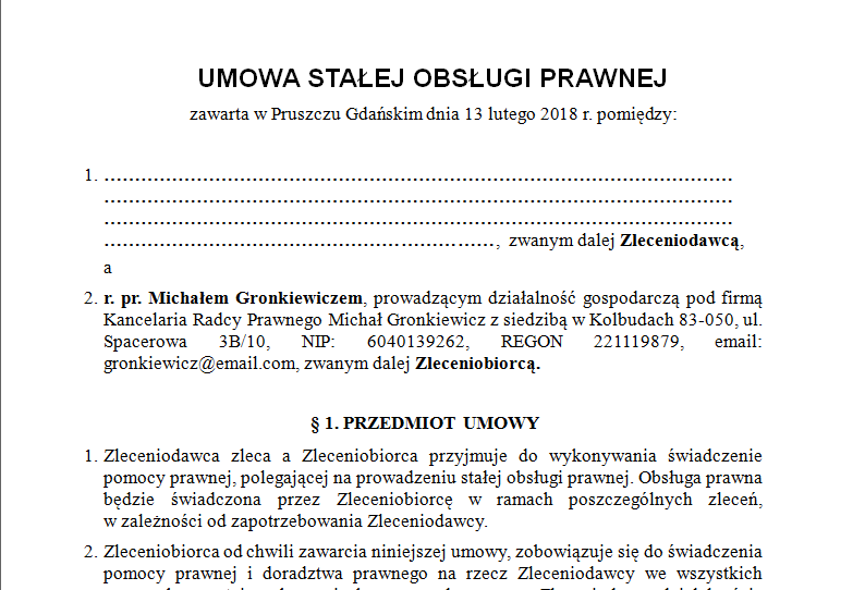 Kancelaria Radcy Prawnego Michała Gronkiewicza W Pruszczu Gdańskim